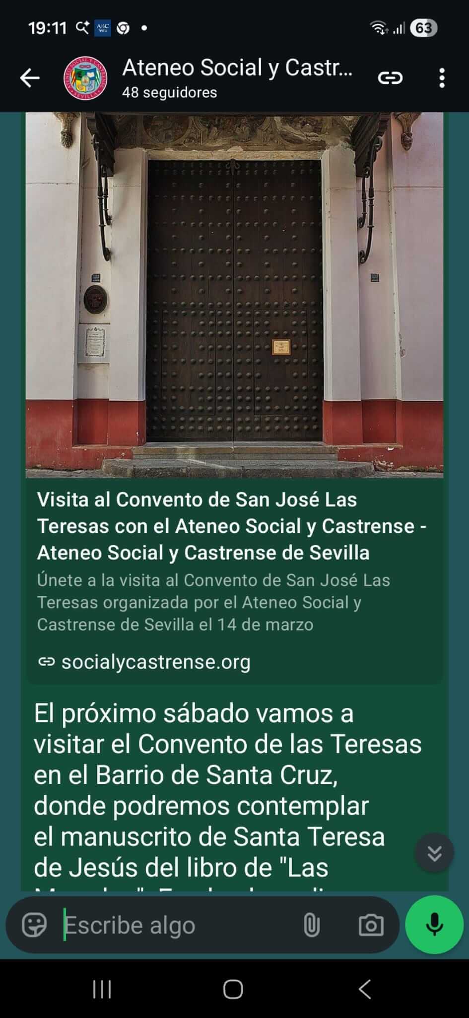 Canal de WhatsApp del Ateneo Social y Castrense de Sevilla